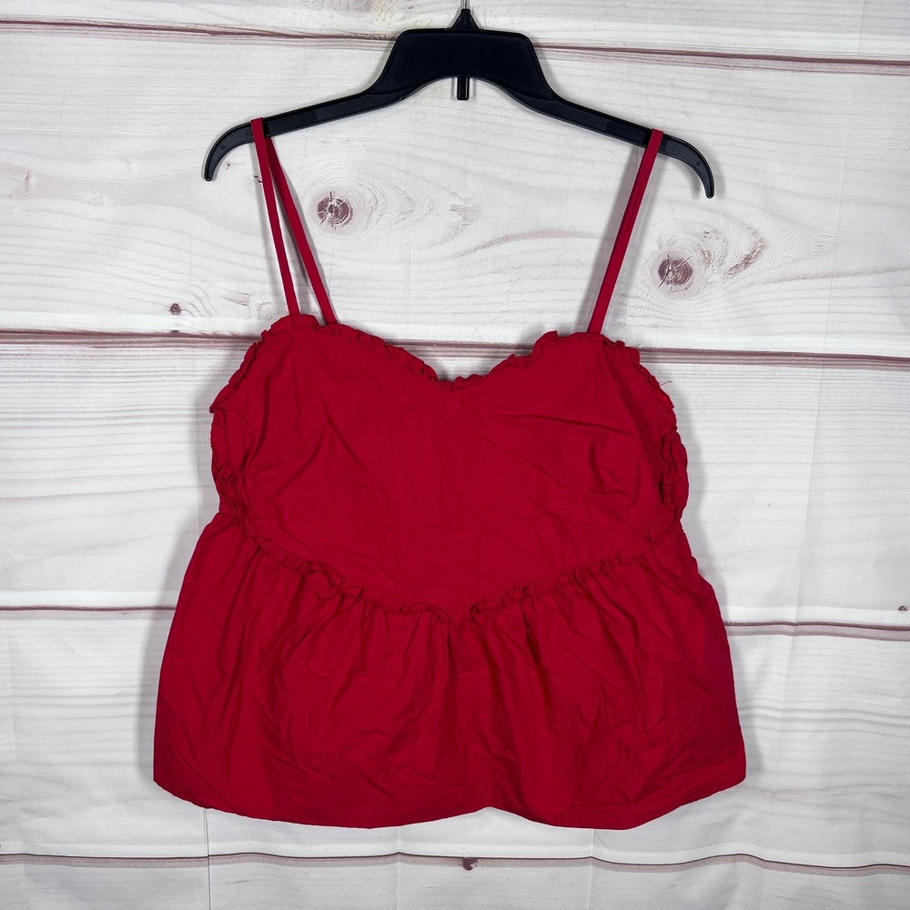 Love On A Hanger Cami Tank Top Women XL Red Babydoll Ruffle Cotton Sleeveless